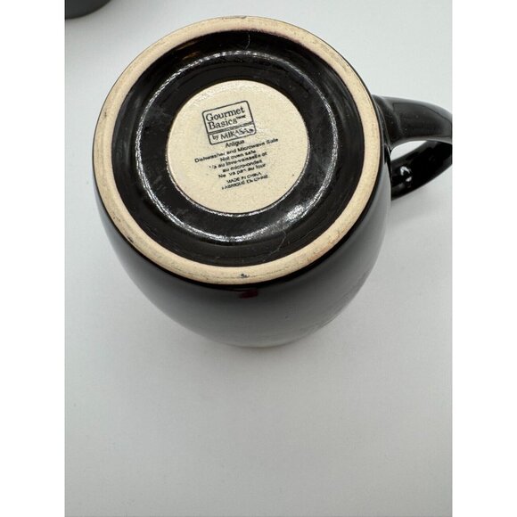2 Gourmet Basics by Mikasa Antigua Coffee Mugs 4.5" tall Brown base geometric - Picture 5 of 5
